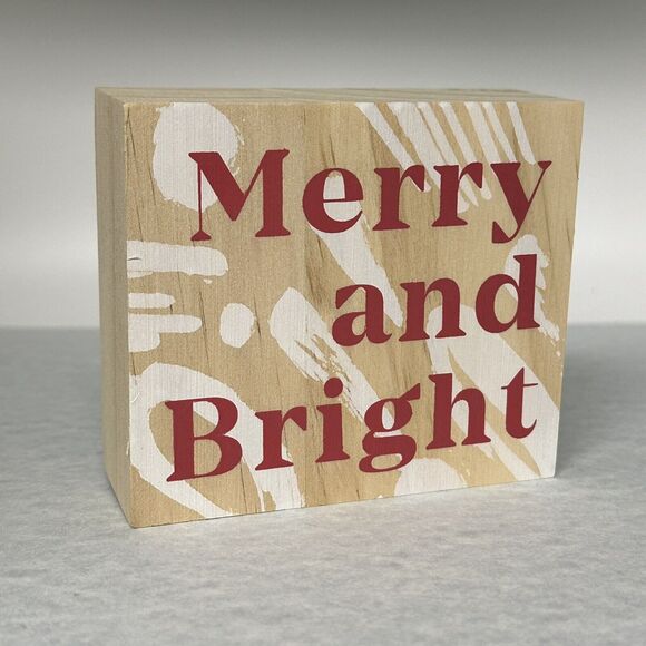 Christmas Merry and Bright Wood Block Plaque 3-1/2" x 4" by Here & There - Picture 5 of 6